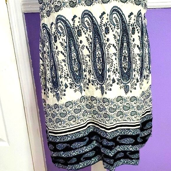 Rhapsody Navy & Cream Paisley Multipattern Lace Boho Flowy Mini Dress - Picture 3 of 8